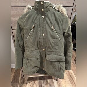 NAUTICA Olive green jacket with detachable faux fur hood